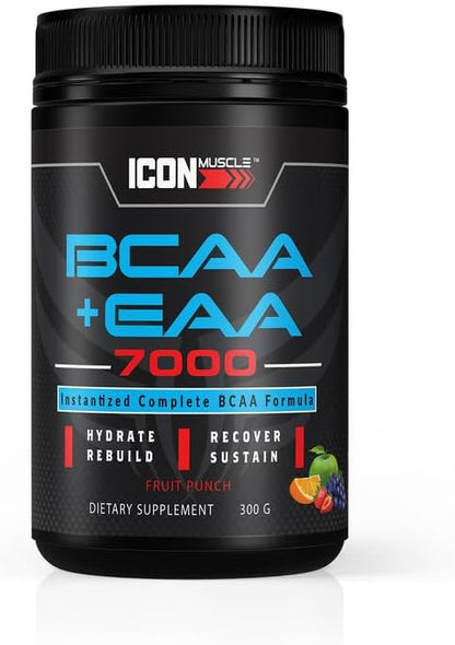 Icon Muscle BCAA + EAA | Essential Amino Acid | Branch Chain Amino Acids | Supplement Powder | Muscle Recovery | Hydration | Post Workout | Muscle Strength | Men & Women | 30 Servings