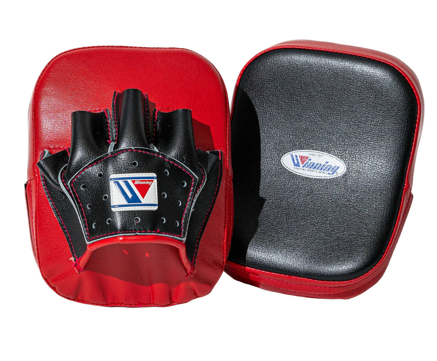 WINNING JAPAN BOXING SQUARE CURVED PUNCH MITTS ROACH MITTS BLACK RED