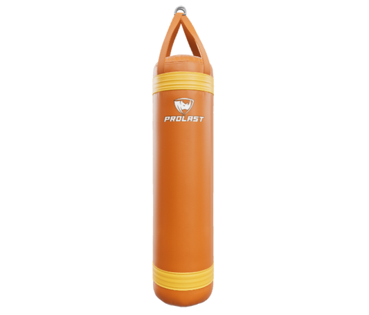Orange punching bag with a brand logo on a white background