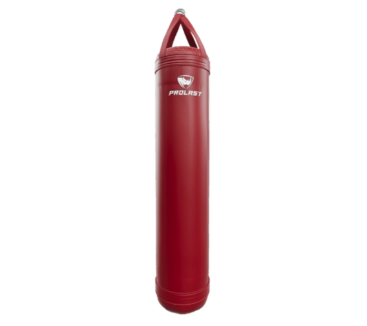 Red punching bag with a brand logo on a white background
